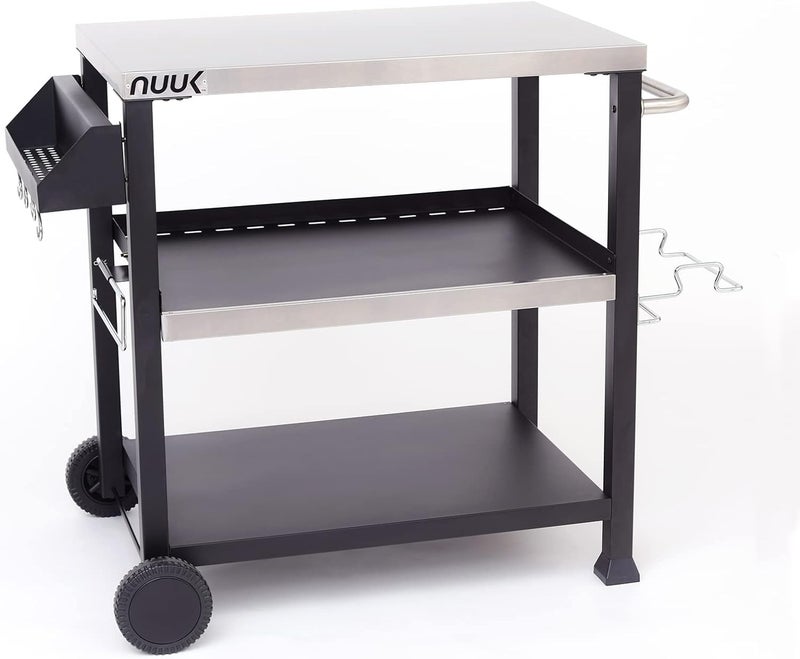 NUUK Three-Shelf Movable Outdoor Dining Cart Table, 20" x 32" NSF Stainless Steel Commercial Multifunctional Heavy Duty Kitchen Food Prep Worktable on Wheels - Image 1